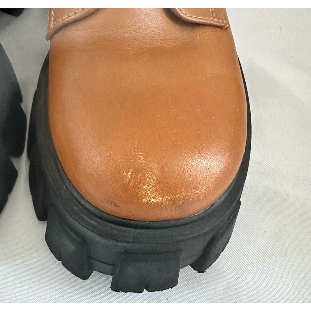Marc Fisher LTD Happy Leather Boots Lace up Combat Tan Size 5.5 - Picture 5 of 11